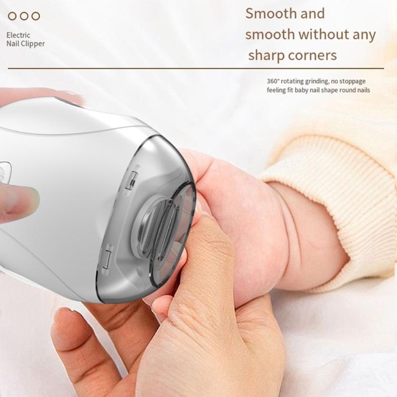 Baby Safe Electric Nails Trimmer USB Charging Night Lamp Function 3 Speed Setting for Infants and Kids White