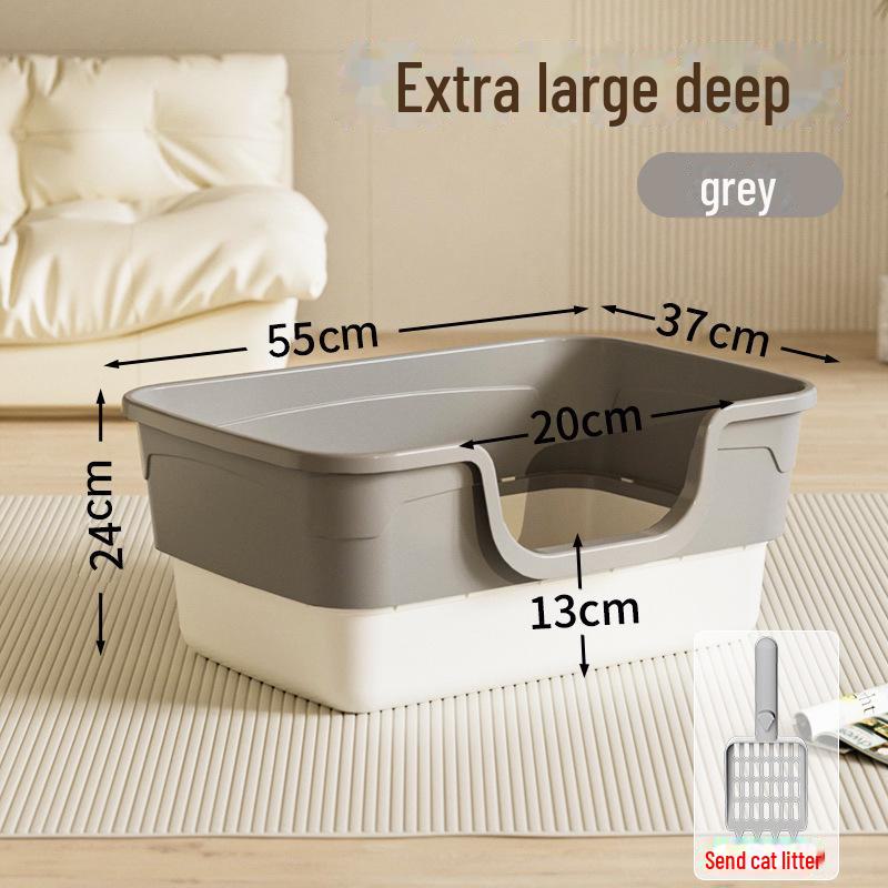 Extra-Large Splash-Proof Semi-Enclosed Cat Litter Box with High Walls