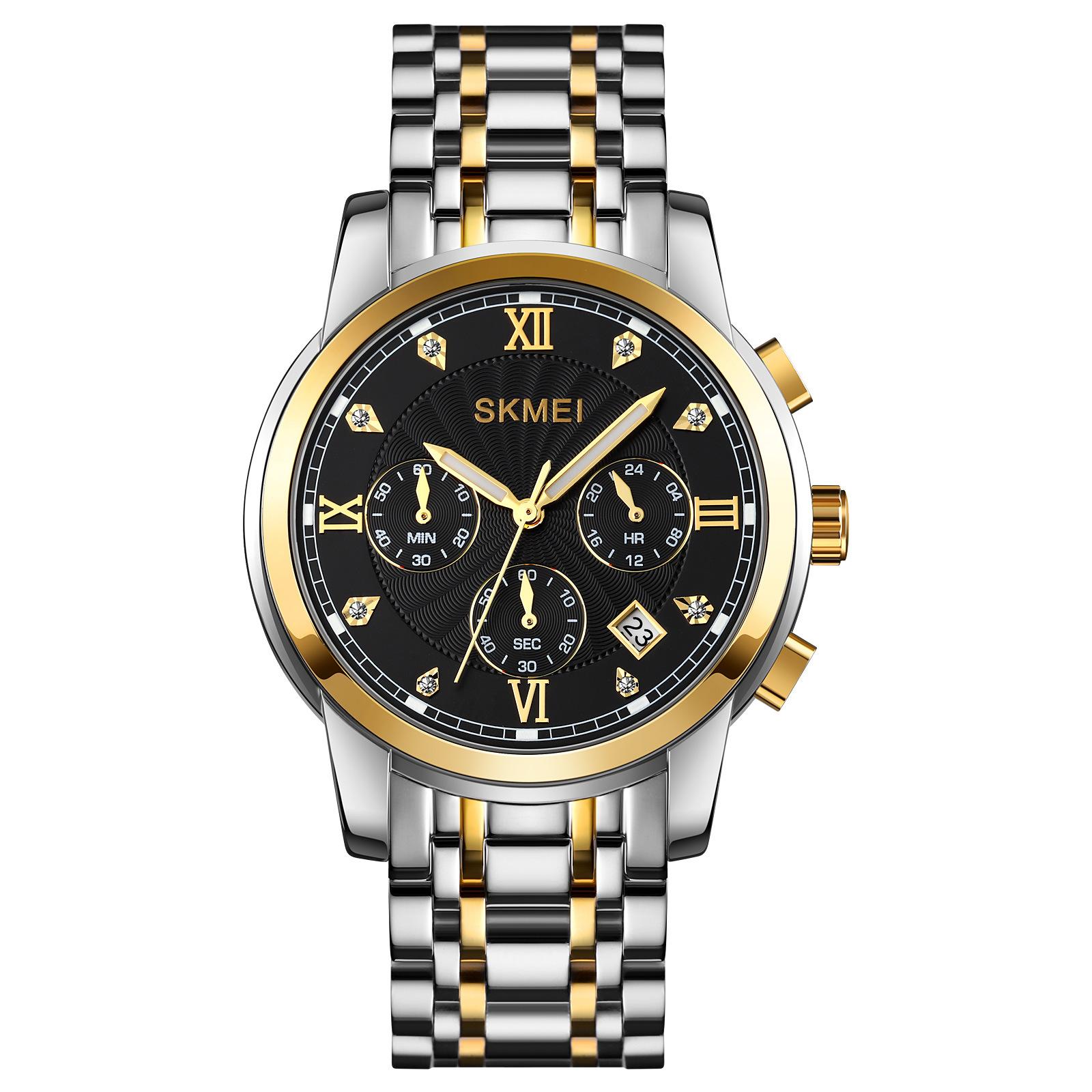 

Мужские часы-хронограф с шестью стрелками, отсчитывающие секунды, с браслетом из нержавеющей стали, простые мужские часы, инкрустированные бриллиантами