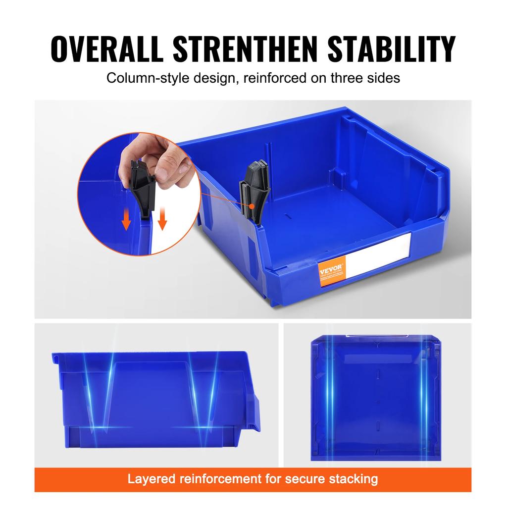 SucceBuy 6/12/24pcs Garage Storage Bin Hanging Stackable Wall Mounted Organizer Bin Stacking Containers for Closet KitchenOffice