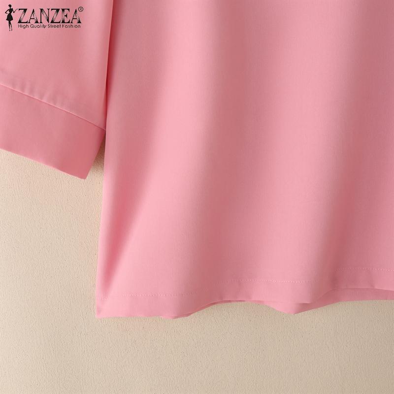 ZANZEA Women Summer O-neck Casual 3/4 Sleeve Floral Embroidery Blouse