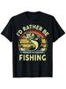 I'd Rather Be Fishing Funny Fisherman Dad-with Bass Fish & Sunset Graphic-100% Cotton O-neck Short Sleeve Printed Men's T-shirt.