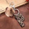Western Cowboy Leopard Print Leather Keychain with Acrylic Letter and Plush Ball Accessories