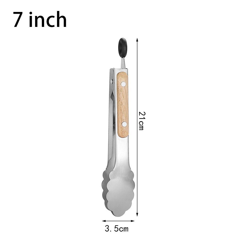 

1Pcs Wooden Handle Grill Tong BBQ Grill Use Bread Salad Serving Clip New Food Tongs 7 inch
