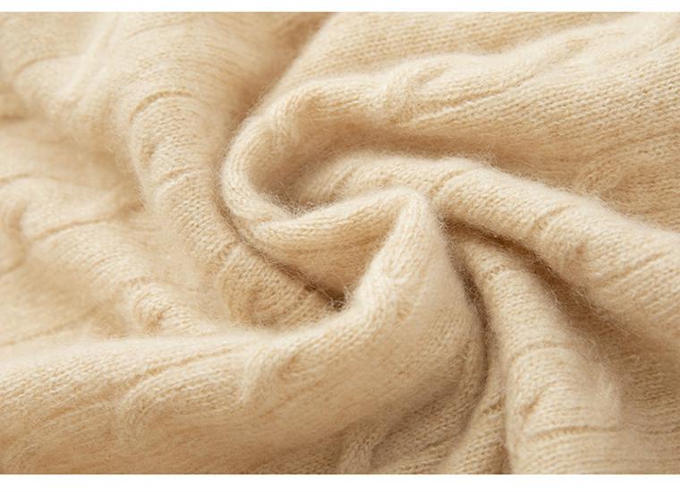 Round Neck Cable Knit Cashmere Color Block Cardigan - 2026 Autumn/Winter Women's Elegant Fake Two-Piece Style.