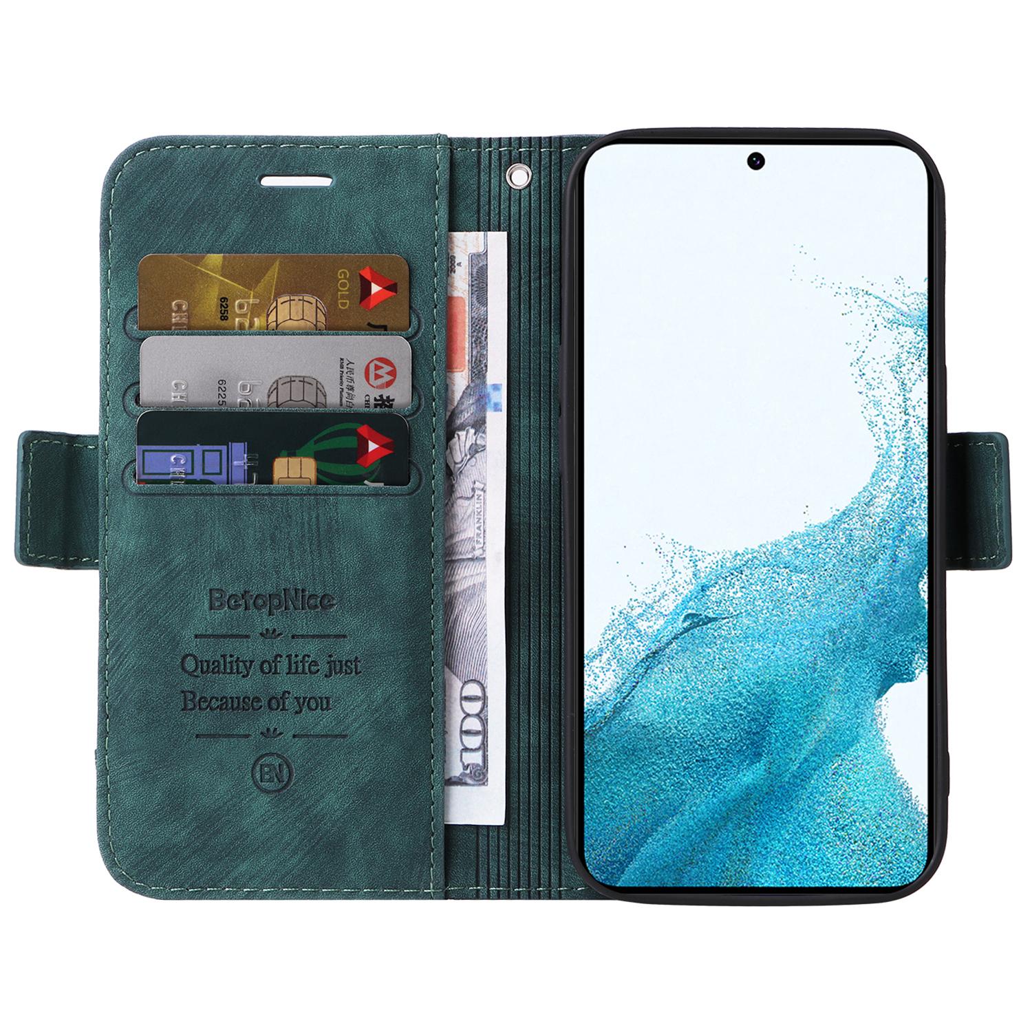 

BETOPNICE 001 For Samsung Galaxy A54 5G PU Leather Case Drop Protection Imprinted Line Stitching Wallet Stand Cell Phone Cover Green