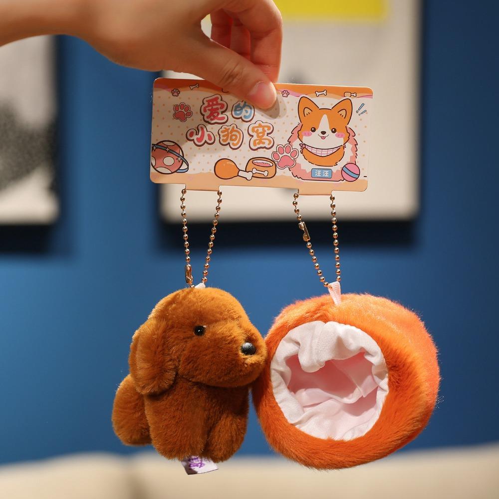 Bag Charm Puppy Nest Plush Keychain Puppy Dolls Schnauzer Plush Pendant  Kids Toy