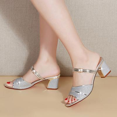2024 2024 Women Sandals Word Buckle High Heels Summer Fish Mouth Sexy Sandals Women Golden Glitter Party Banquet Classic Sandalias