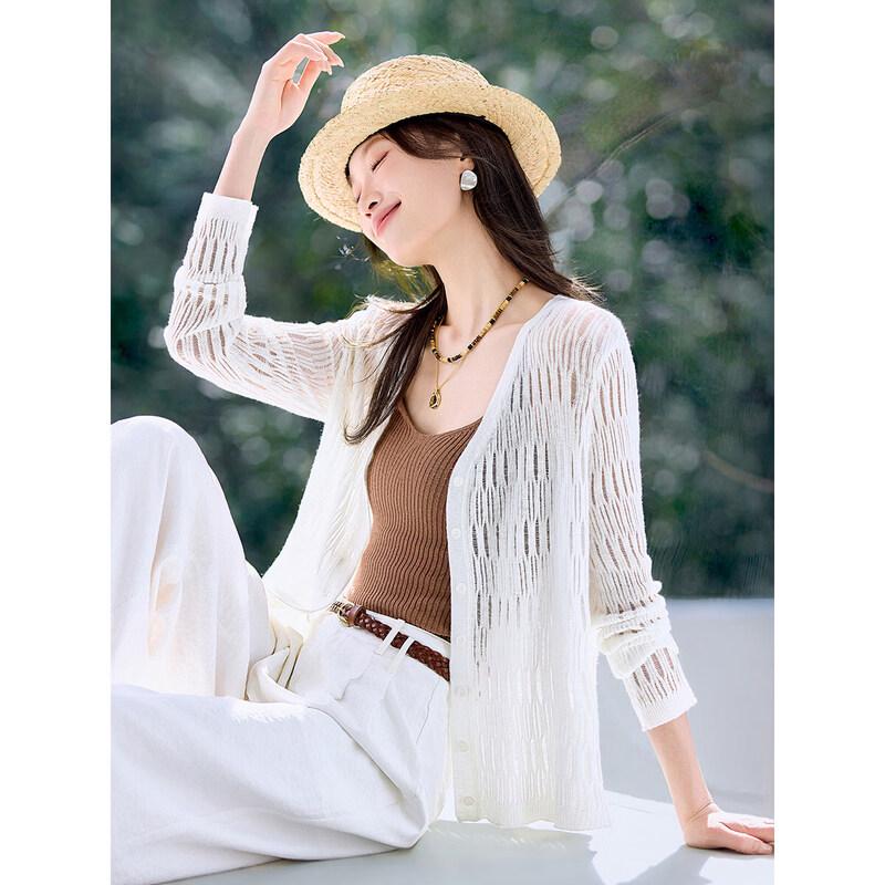 MOHANYIMEI V-Neck Textured Knit Cardigan L