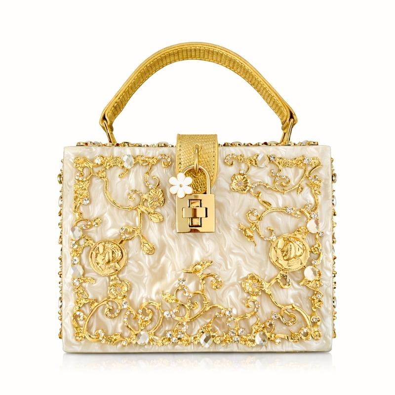 Acrylic dinner bag hollow metal engraved diamond-encrusted handbag shoulder messenger women's bag