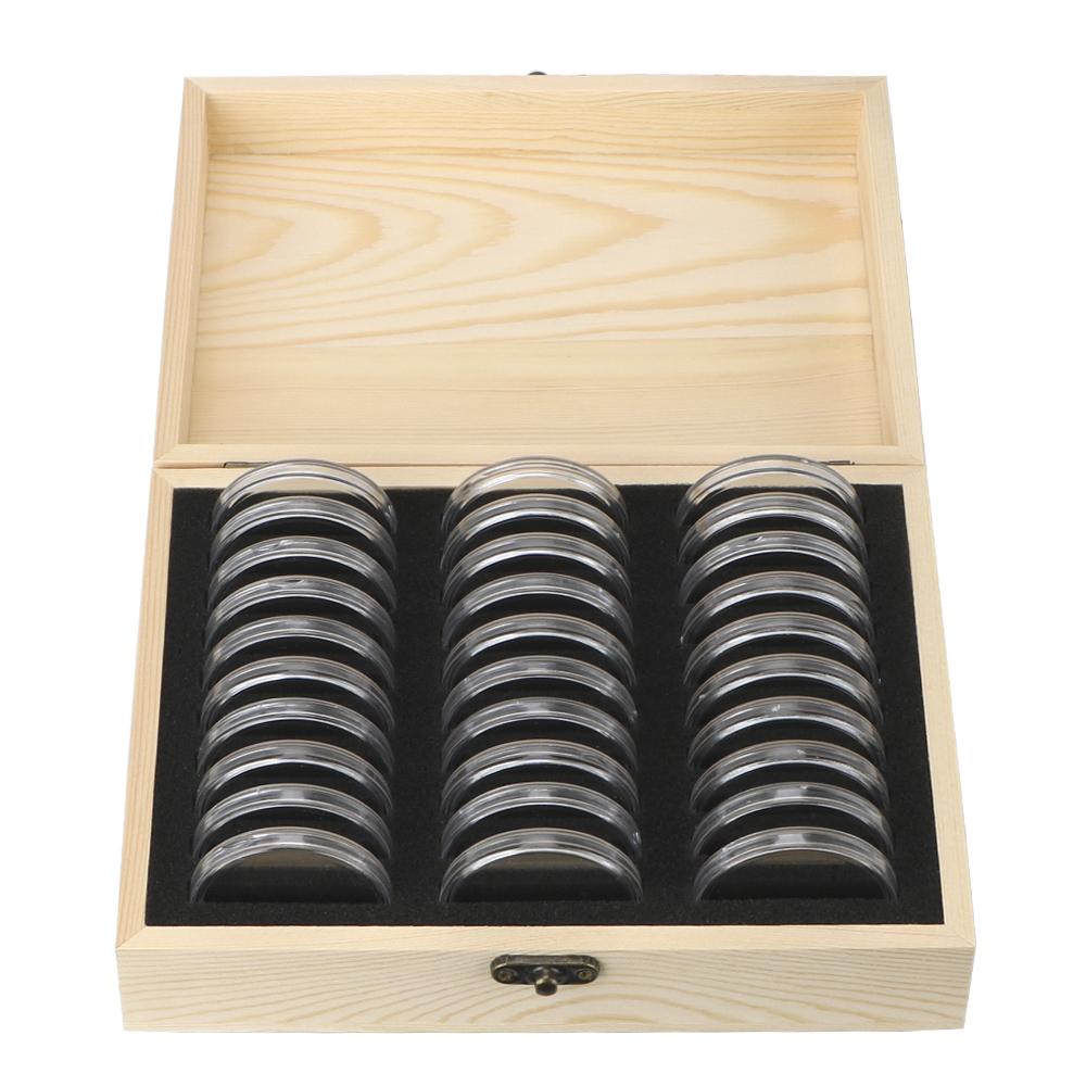 HILIFE Coin Storage Box With Adjustment Pad 20/30/50/100PCS Adjustable Wooden Commemorative Coin Collection Case Holder CapsulesGood product
