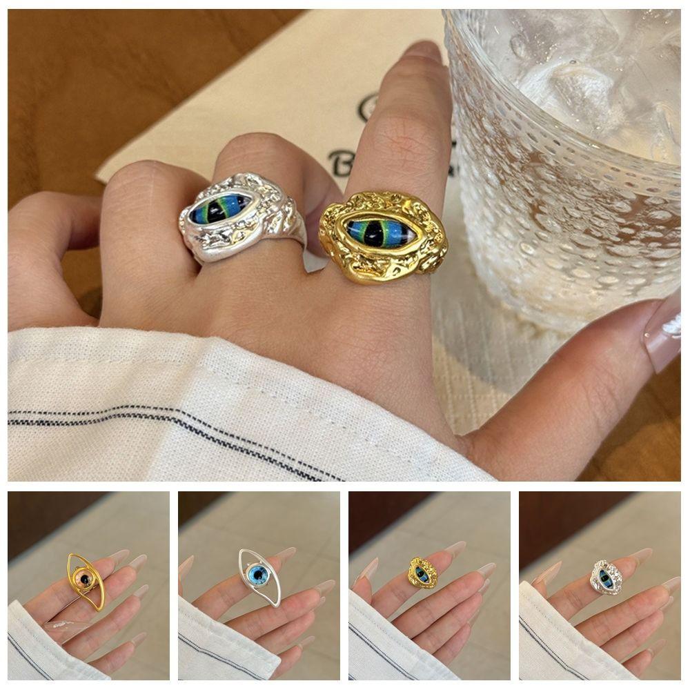 Hollow Blue Eye Finger Buckle Korean Style Gothic Rings Cute Demon Eye Rings  Women