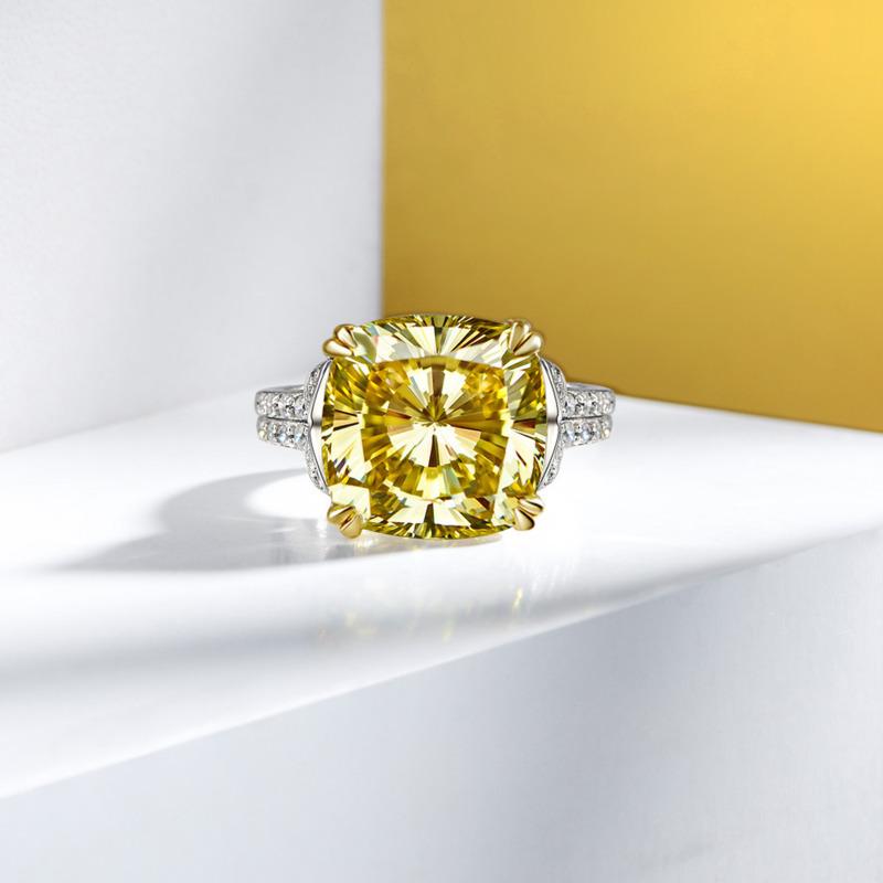 Gica Gema Prsteny s vysoce uhlíkovými diamanty ze sterlingového stříbra 925, unikátní design, čtvercový tvar, romantické jemné šperky, svatební párty dárky, nový trend 14 * 14 mm