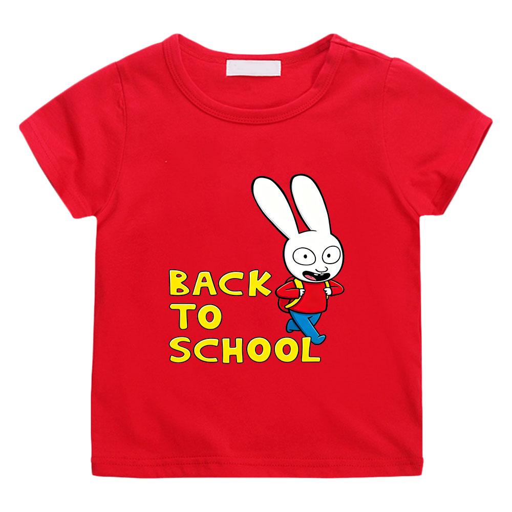

100%Cotton Simon Super Rabbit Cartoon Children s T-shirt Cute Boys Hip Hop Girls Anime T-shirt Kids Tops Print Casual O-neck Tees Summer clothes 100 красный