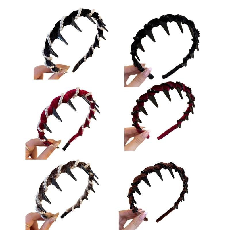 Velvets Artificial Crystals Waving Headbands Sparkling Rhinestones Hair Accessory For Women Elegant Party Wedding Daily Use