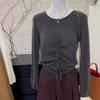 Crew Neck Fake Two-piece Knitted Sweater Women's Autumn New Design Sense Gentle Drawstring Versatile Bottoming Shirt Women