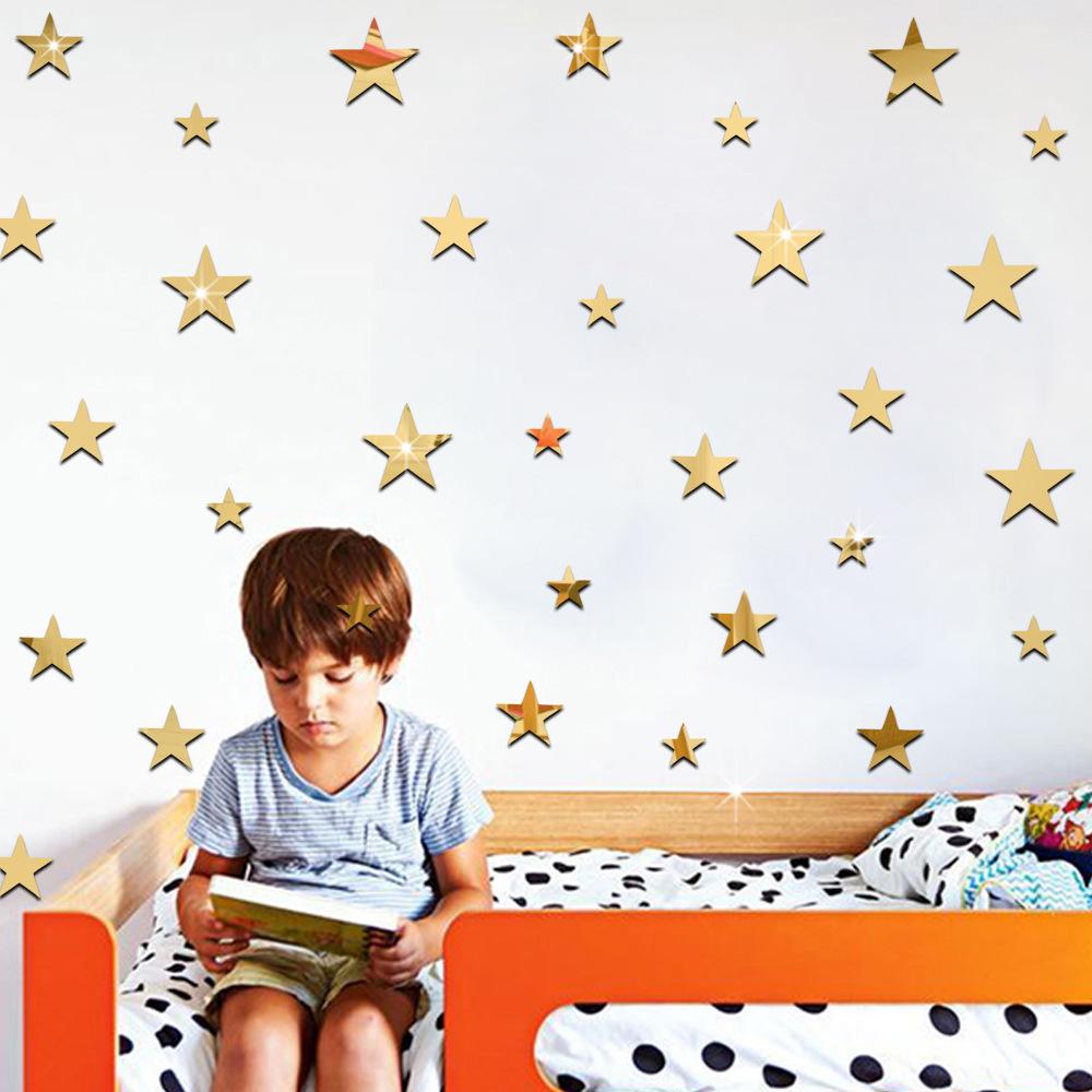 20pcs/set Acrylic Mirror Sticker Cartoon Starry Wall Stickers For Kids Rooms Home Decor Cute Star Wall Decals Baby Nursery Mural