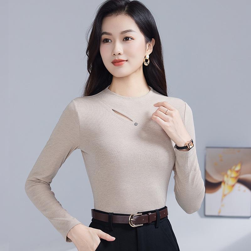 

Высококачественный женский хлопковый топ с длинным рукавом, облегающий, с эффектом похудения, стрейч – Универсальный модный дизайн с вырезами для весны и осени L