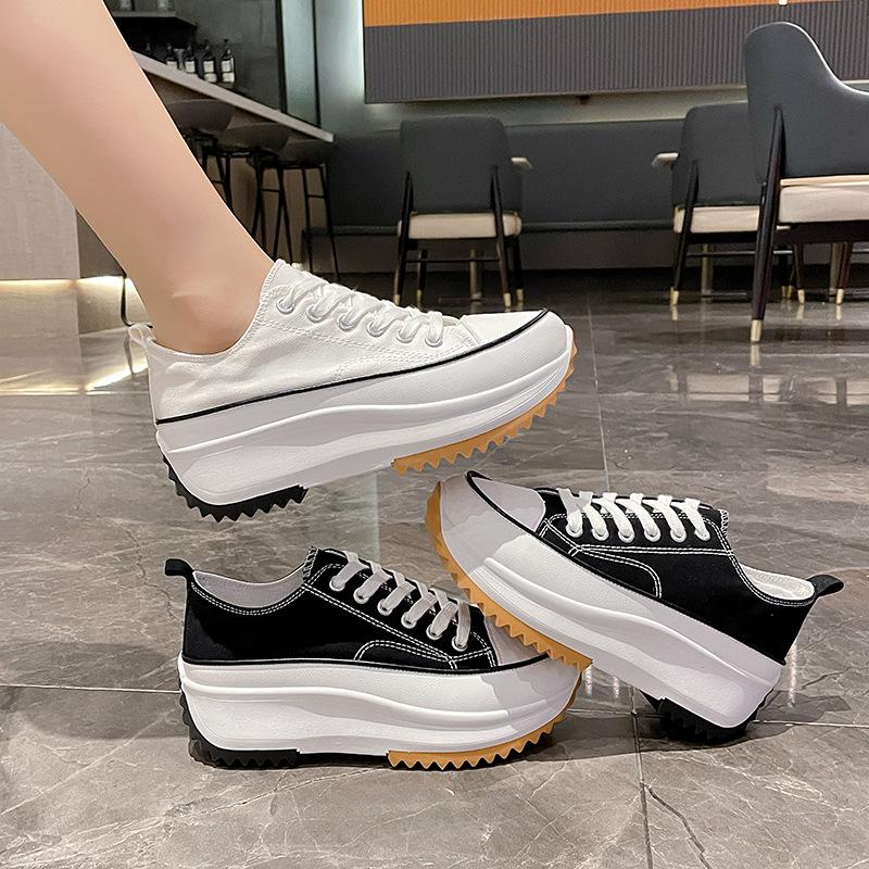 Thick-soled Heightening Canvas Shoes Women's New Casual Low-top Cloth Shoes Thin Breathable Niche Muffin Bottom