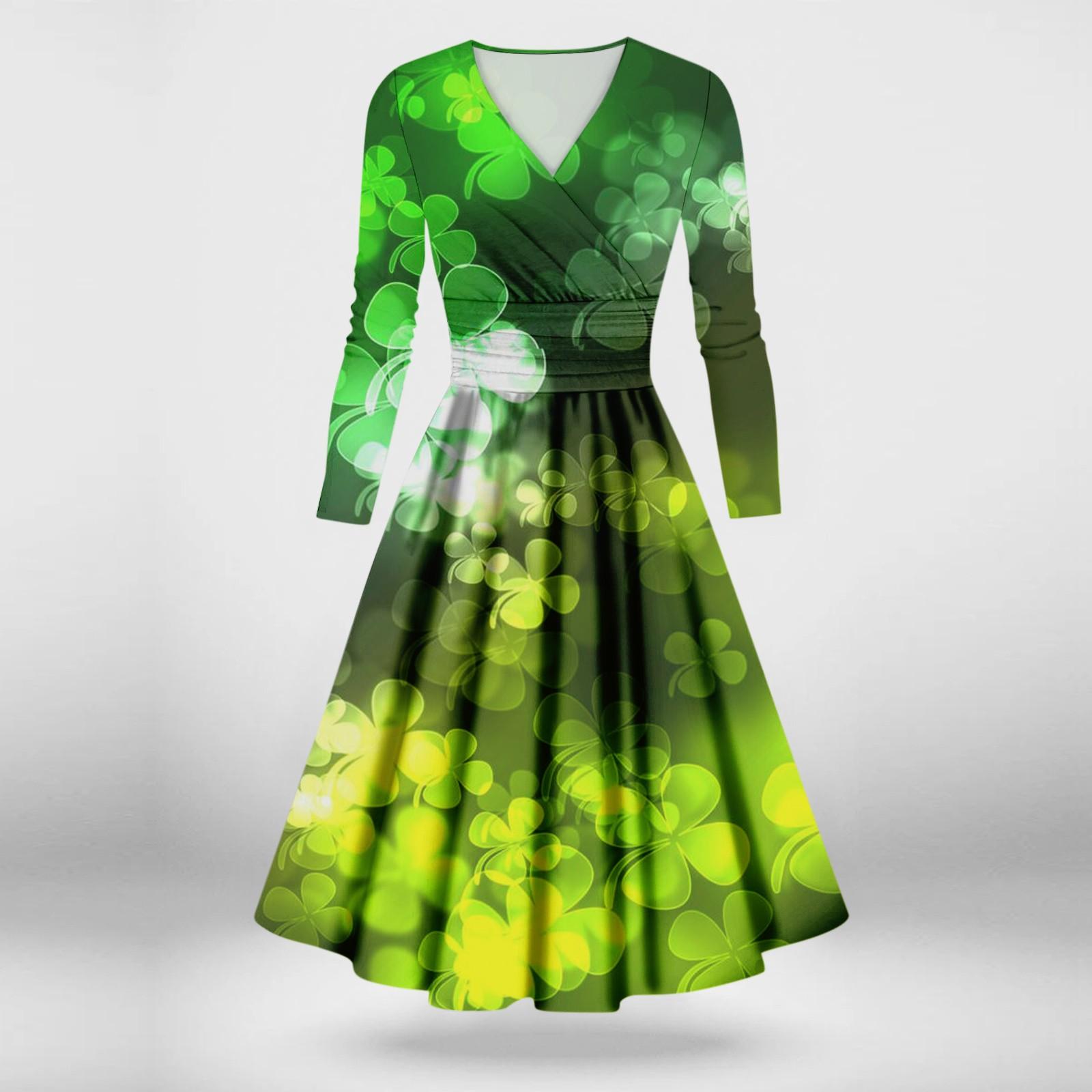 

Женская мода повседневная St. Сексуальное платье с принтом «День Патрика» с длинными рукавами и V-образным вырезом L армия зеленый