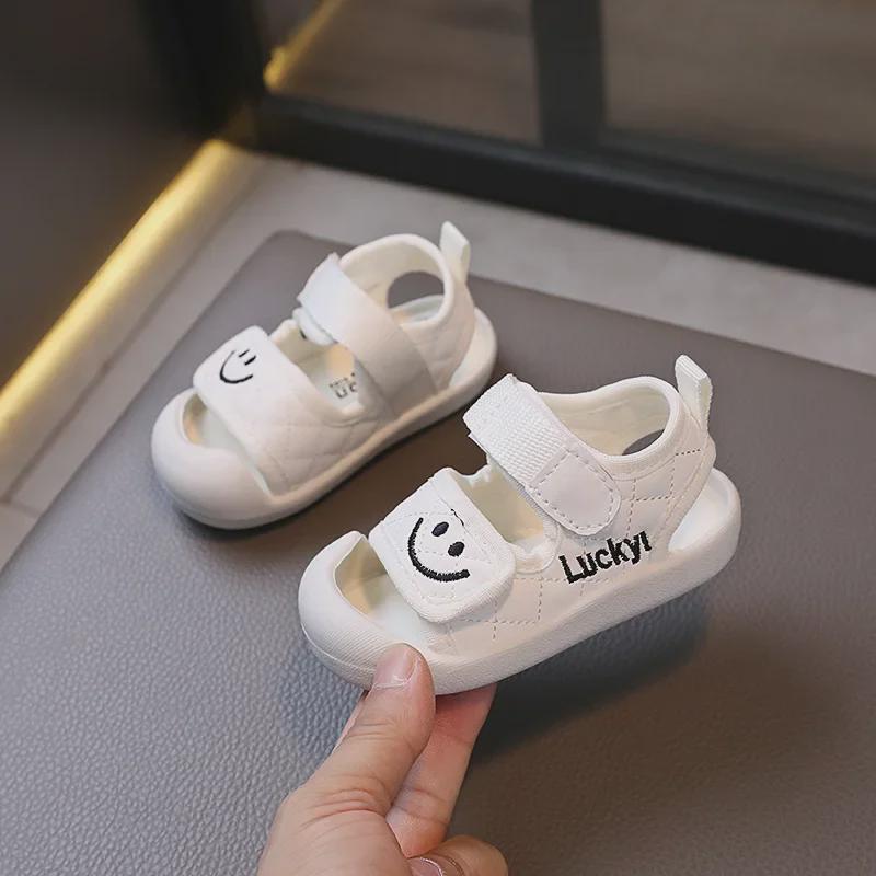 Sandálias Baotou para Criança com Cara Sorridente (0-2 anos) - Sapatos de Bebê Anti-Chute para Meninos e Meninas
