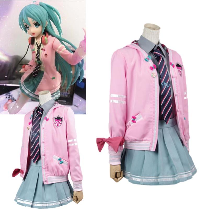 Miku Hatsune Vocaloid Cosplay Costume Set School Jacket Jk Uniform Dress Party