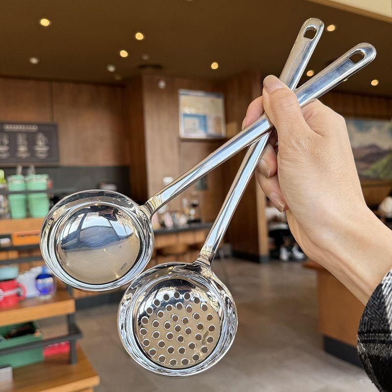 2pcs/set Soup Spoon and Slotted Spoon Set Long Handle Pot Serving Utensil with Ergonomic Grip for Home Kitchen Use