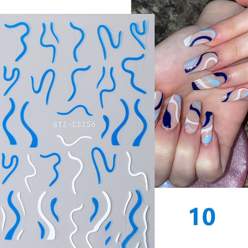Metallic Silver Line Nail Manicure Stickers Metal Chrome Stripe Vine Flame Adhesive Decals Tape Swirl French Sliders Decor Foils