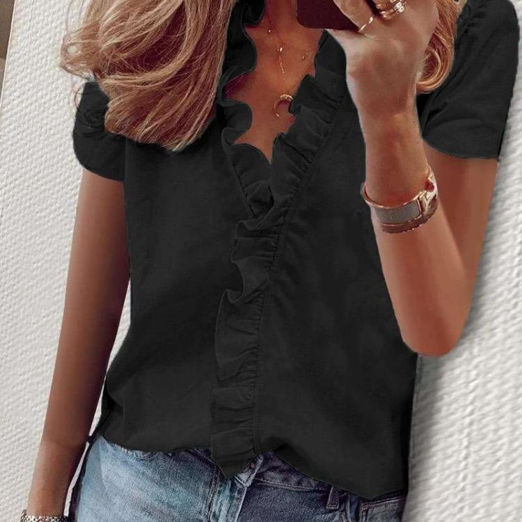 Frühling und Sommer Neues Kurzarm Rüschenhemd Mode Damen Bluse
