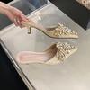 Fashion 2025 Women's Summer New High-heeled Thin-heeled Rhinestone Pearl Lace Bag Head Pointed Sandals