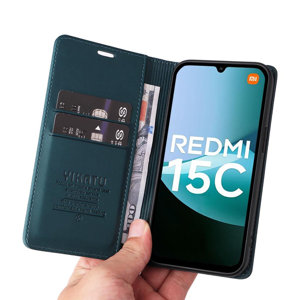 For Xiaomi Redmi 15C 4G (173mm) Phone Cases YIKATU Magnetic Closure PU Leather Mobile Cover