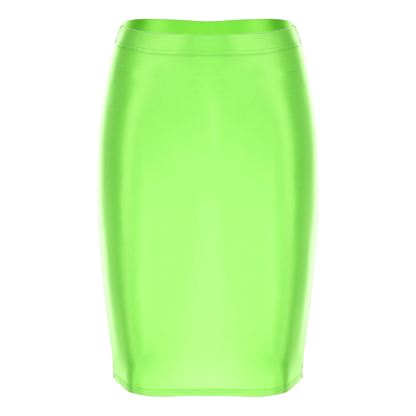 

Women Glossy High Waist Pencil Skirt Bodycon Stretchy Fabric Solid Color Mini Skirt Club Music Festival Outfit L флуоресцентний жовтий колір