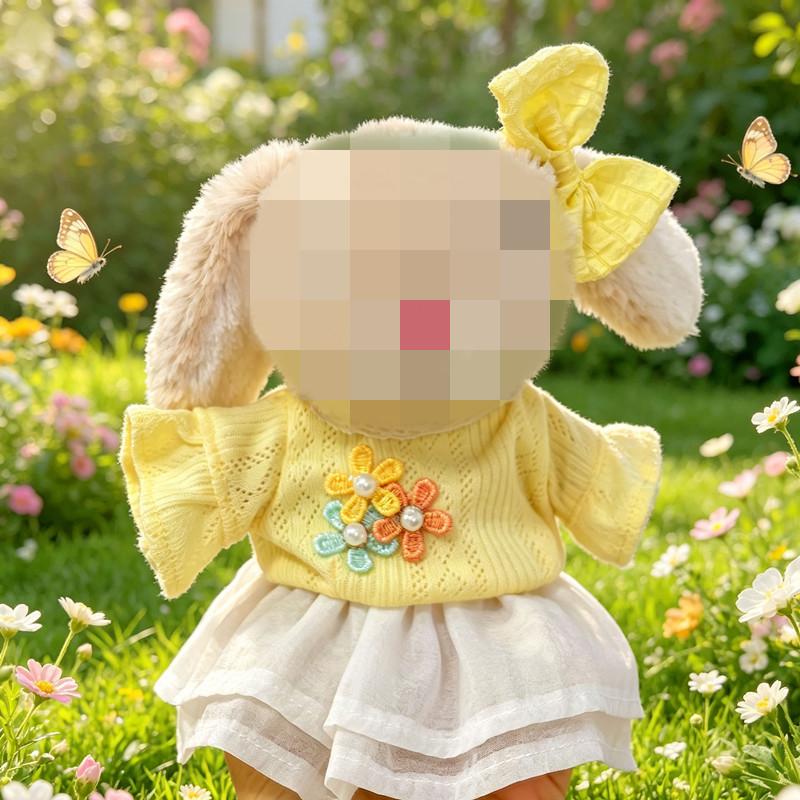 [Cloth Only]Doll Skirt Suit for 18CM Plush Dolls , a Cotton Pink Shirt and Gauze Skirt Set with Three Flowers.