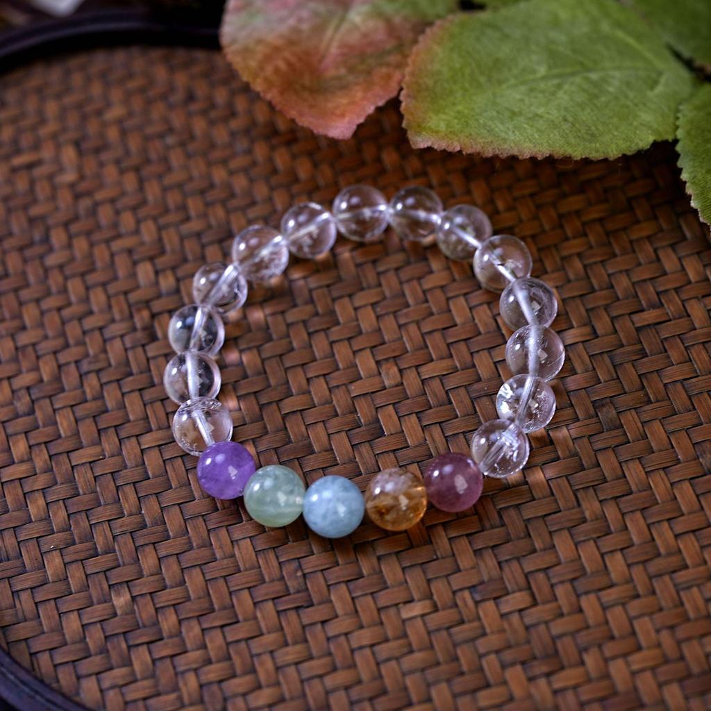 Elegance: Women's Aquamarine Multi-Gem Crystal Bracelet - Stylish White Beaded Design
