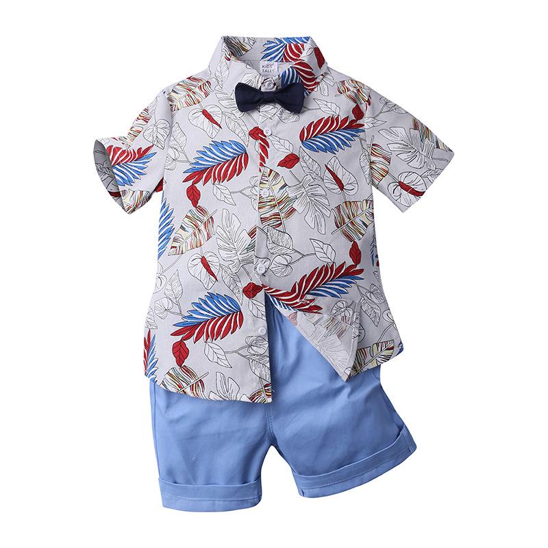 Blumenblatt-Print Kurzarm-Hemd Set für Jungen - Europäischer & Amerikanischer Stil