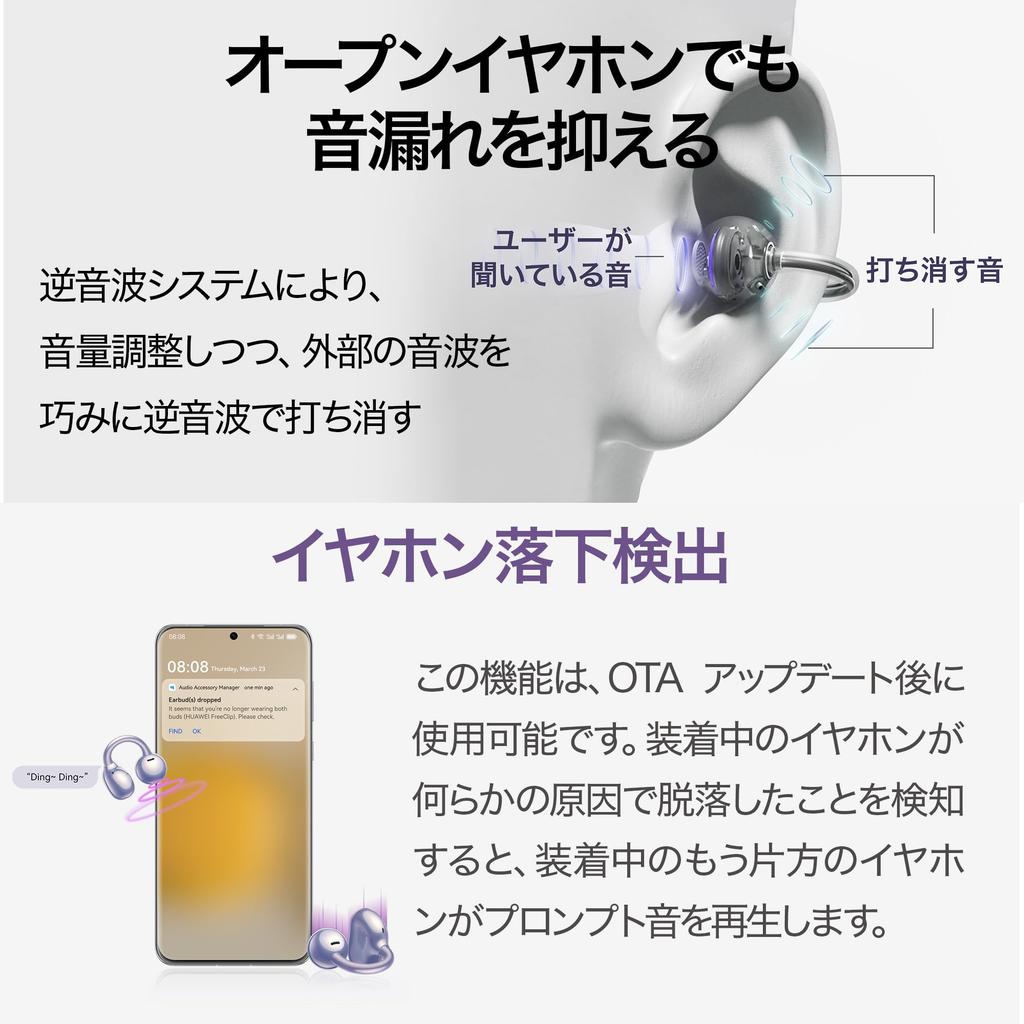 HUAWEI FreeClip Wireless Bluetooth Ear Cuff Volume Lightweight Sound Leak Noise Reduction for 36 Hours of Automatic IP54 Dust and Water Purple