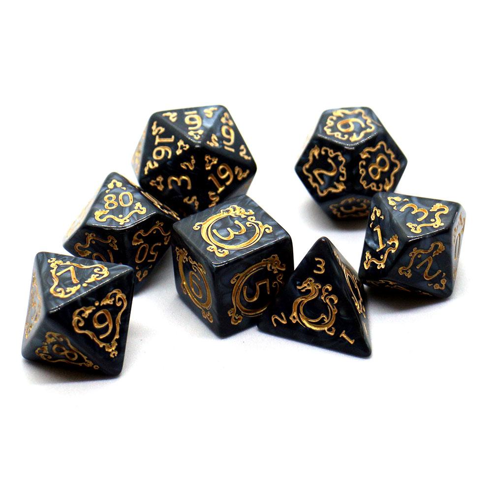 7-piece Dragon Pattern DND Dice Set, Multi Sided D4 D6 D8 D10 D12 D20 Dices Ideal Gift for Desktop Games, Birthdays, and Festiva