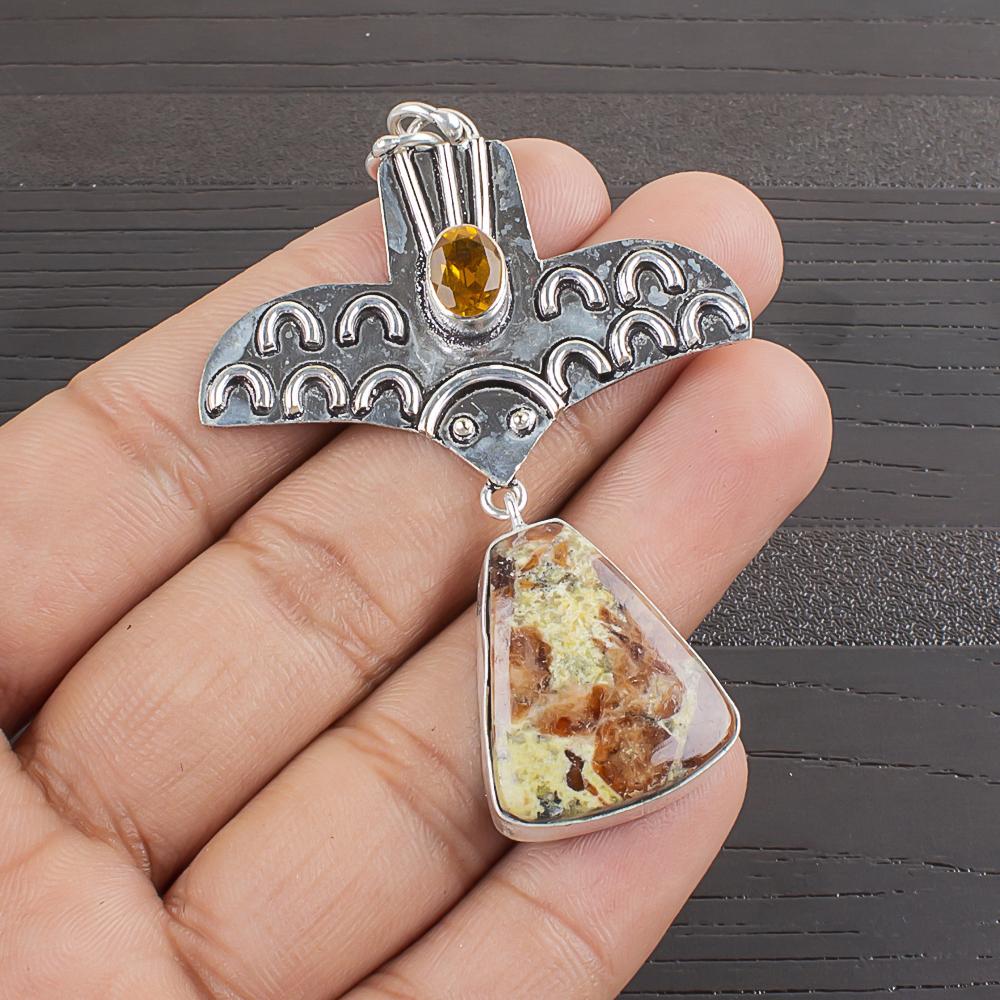 

Natural Yellow Septerian Gemstone 925 Sterling Silver Jewelry Pendant 2.51 AJP-2367