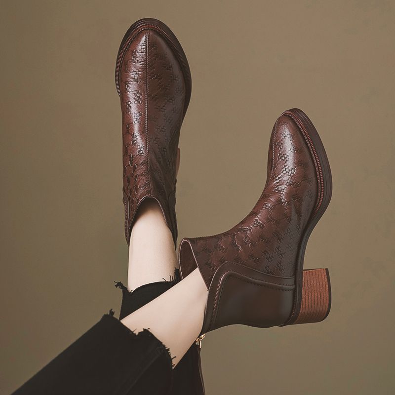 

Модные женские ботильоны из кожи на флисовой подкладке, элегантные роскошные туфли на каблуке в стиле Y2k, женская короткая обувь, новинка осени-зимы, ботильоны с острым носком 39