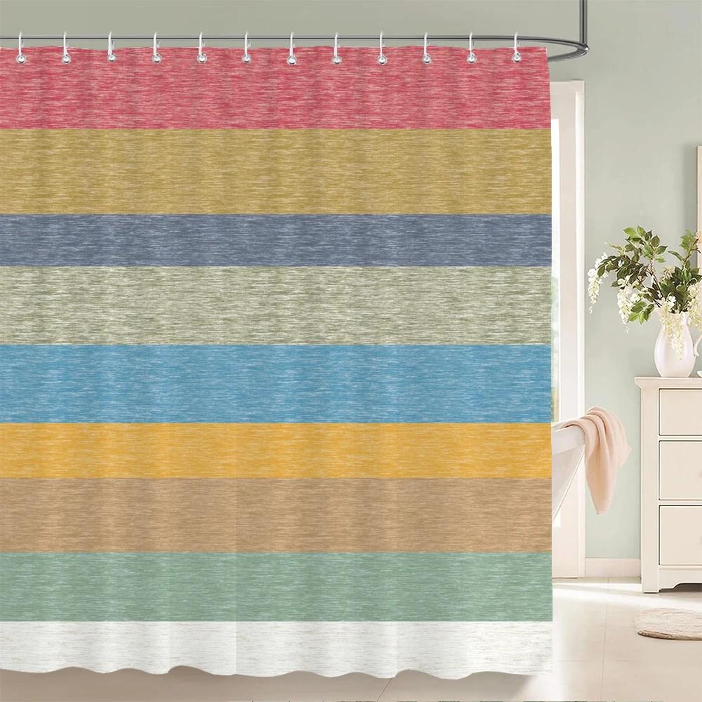 Simple Geometric Printed Shower Curtain Stripe Bath Curtain Polyester Fabric Waterproof Bathroom Curtains with Hooks Bath Screen