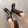 British Cowhide Thick-soled Martin Boots Women's Locomotive Boots Belt Buckle High-heeled Straight Boots Women's Casual Leather Medium Boots