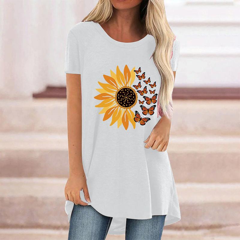 Summer Sunflower Floral 3D Print T-shirt Women Fashion Streetwear Casual O-Neck Tops Tees Female Oversized Clothing