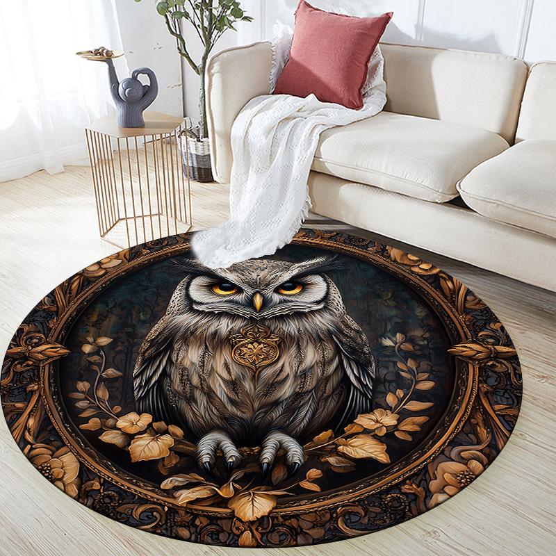 Vintage Pattern Owl,Round Area Rug,Carpet Rug for Living Room Bedroom Sofa Playroom Decor,Non-slip Floor Mat