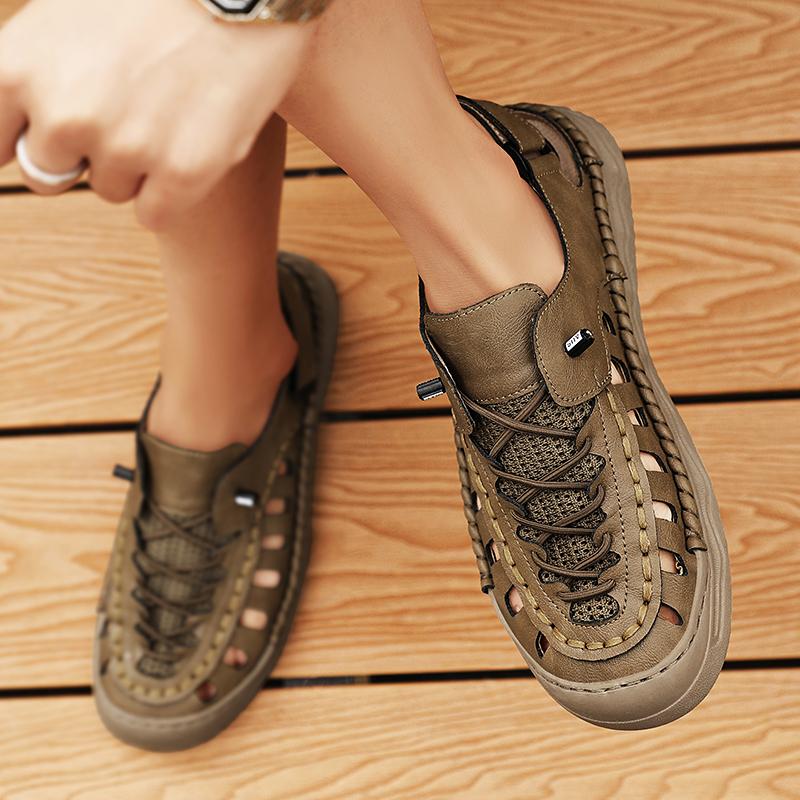 Fashion 2025 Cow Leather Casual Sandals Summer High Quality Outdoor Handmade Men Sandals Comfy Thick Bottom Mens Beach Shoes Size 48