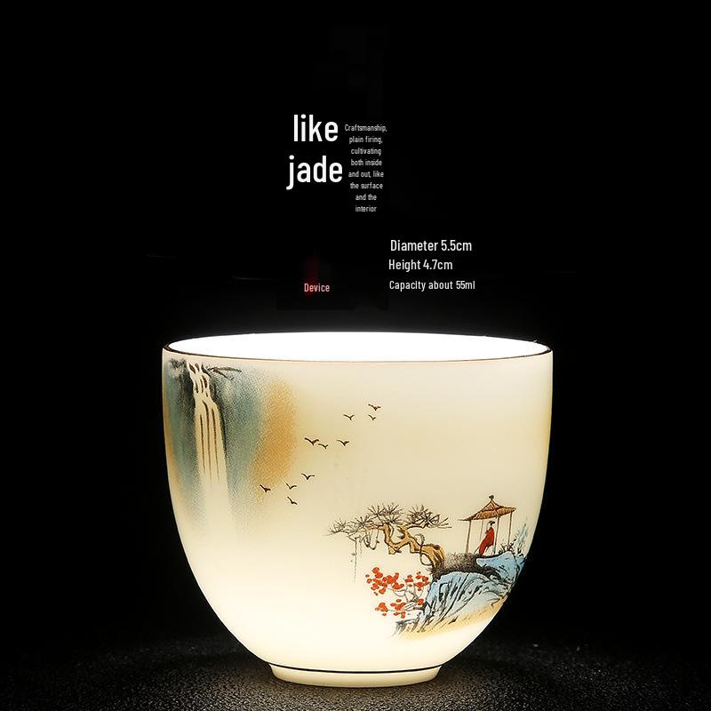 Sheep Fat Jade Porcelain Teacup: Chinese Ceramic Master Cup for Tea Tasting