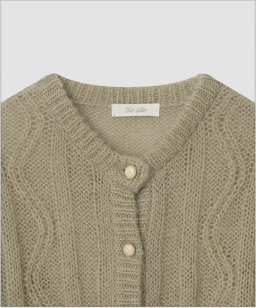 Deolil Mohair Vintage Puff Cardigan_Light Khaki