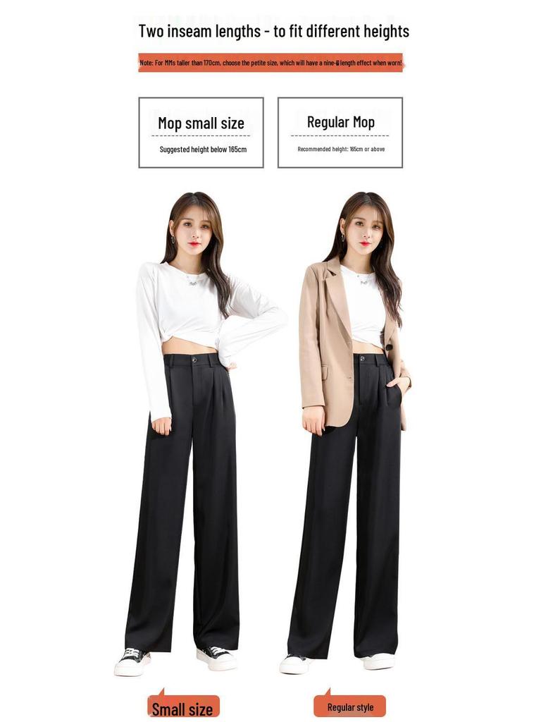 Women's 2025 High Waist Slim Fit Loose Draped Gray or Black Suit Pants for Spring and Autumn