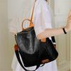 Embossed Letter Convertible Backpack For Women Color Block Casual Commuter Bag