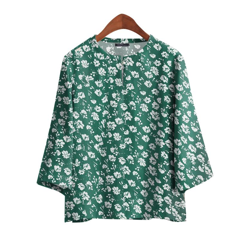 

ZANZEA Женская повседневная блузка с круглым вырезом и рукавами 3/4 с цветочным принтом 4XL зелёный