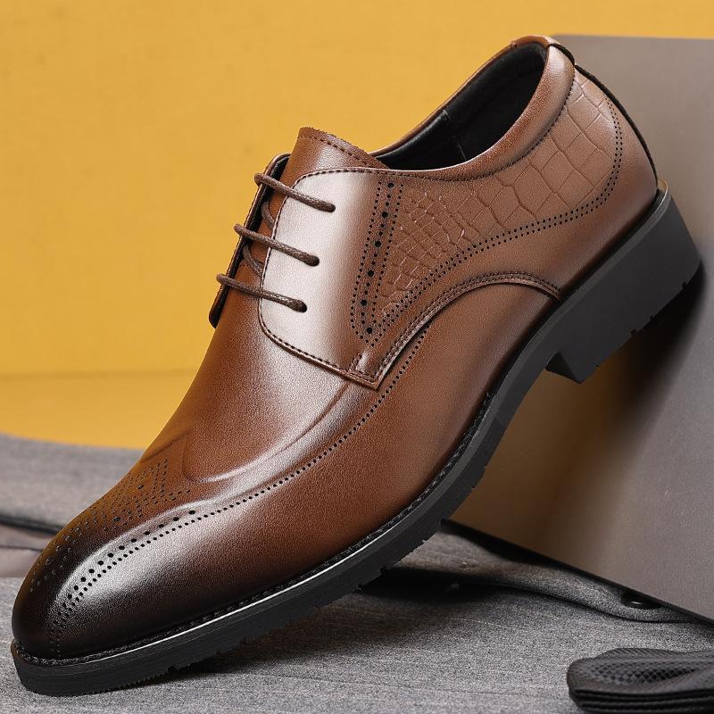 

Leather Shoes Men s 2025 Autumn Brock Brown British Commuter Office Shoes Trend Groom Wedding Shoes 44
